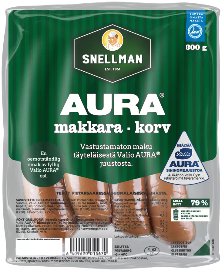 AURA MAKKARA 300G SNELLMAN - Makkarat ja Nakit - 6409620015670 - 1