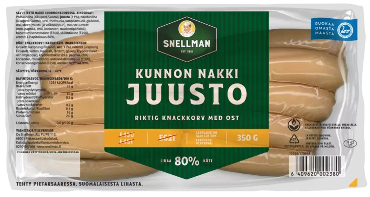 KUNNON JUUSTONAKKIMAKKARA 350G SNELLMAN - Makkarat ja Nakit - 6409620002380 - 1