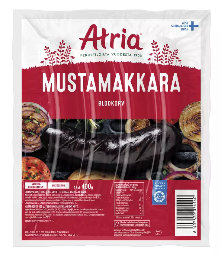 MUSTAMAKKARA 400G ATRIA - Makkarat ja Nakit - 6407870074140 - 1