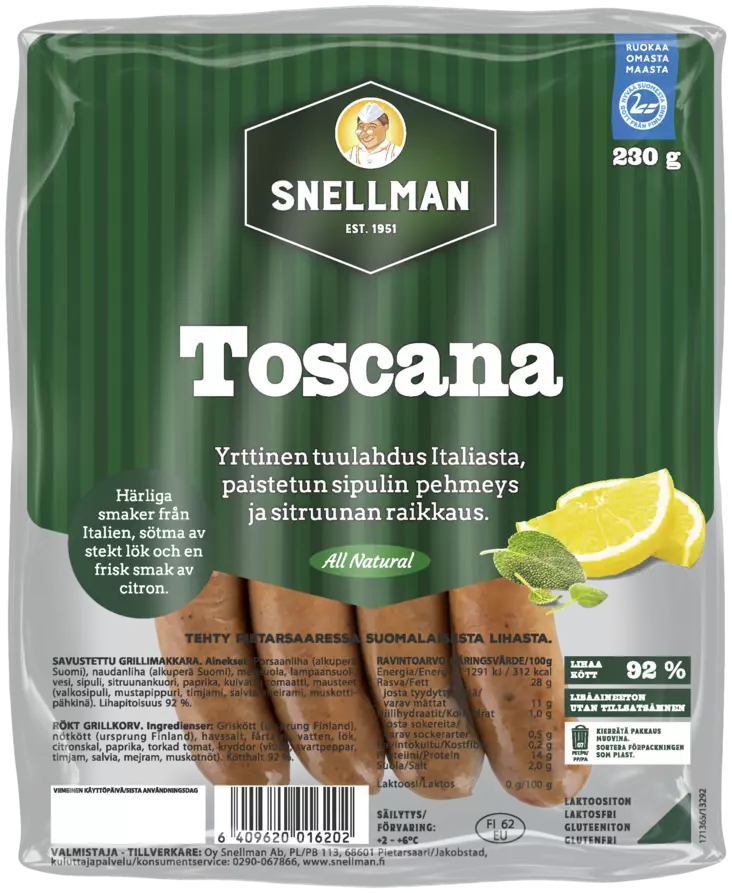 TOSCANA GRILLIMAKKARA SNELLMAN - Makkarat ja Nakit - 6409620016202 - 1
