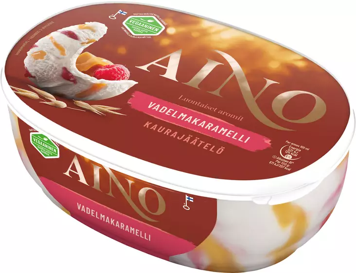 AINO VADELMAKARAMELLI VEGAN KAURAJÄÄTELÖ - Jäätelöpakkaukset - 6430064408483 - 1
