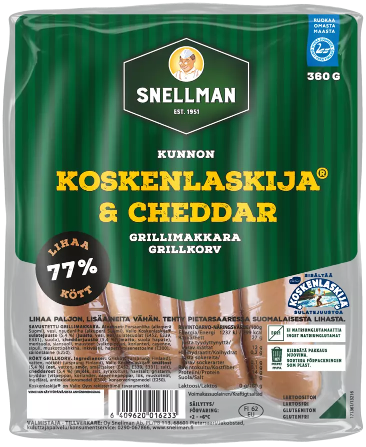KOSKENLASKIJA CHEDDAR GRILLIMAKKARA - Makkarat ja Nakit - 6409620016233 - 1