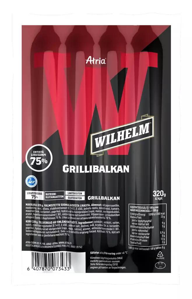WILHELM GRILLIBALKAN 320G ATRIA - Makkarat ja Nakit - 6407870073433 - 1