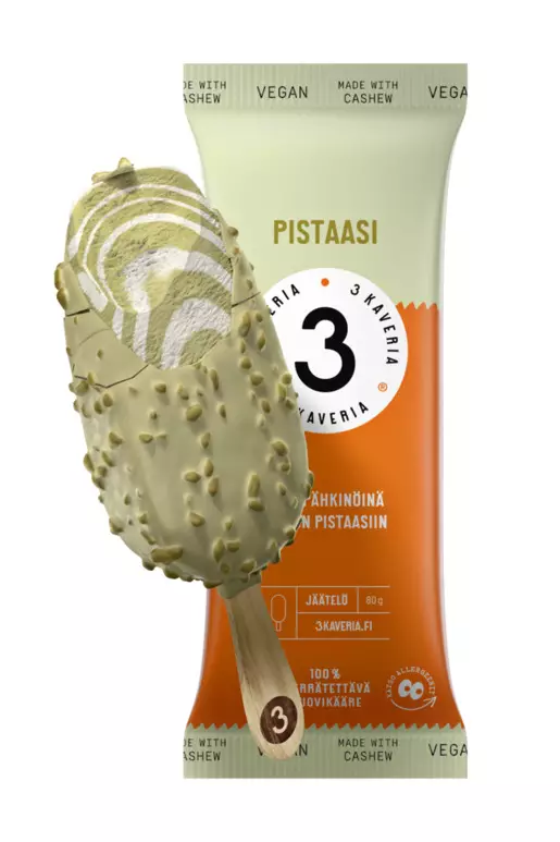 3 KAVERIN JÄÄTELÖPUIK VEGAN 80G PISTAASI - Jäätelötikut - 6430048444384 - 1