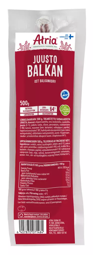 JUUSTO BALKAN ATRIA 500G - Makkarat ja Nakit - 6407870071484 - 1