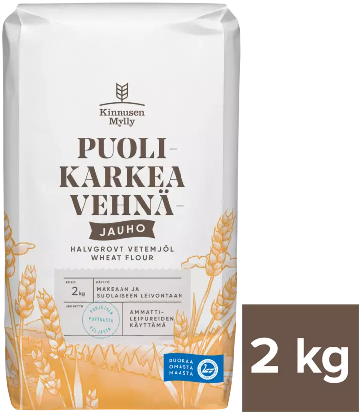 KINNUSEN MYLLY VEHNÄJAUHO 2KG PUOLIKARKE - Jauhot - 6418690251024 - 1