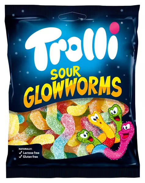 TROLLI SOUR GLOWWORMS VIINIKUMIMAKEINEN - Karkit - 4003084319385 - 1