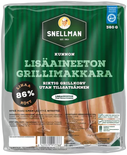 LISÄAINEETON GRILLIMAKKARA SNELLMAN - Makkarat ja Nakit - 6409620017766 - 1