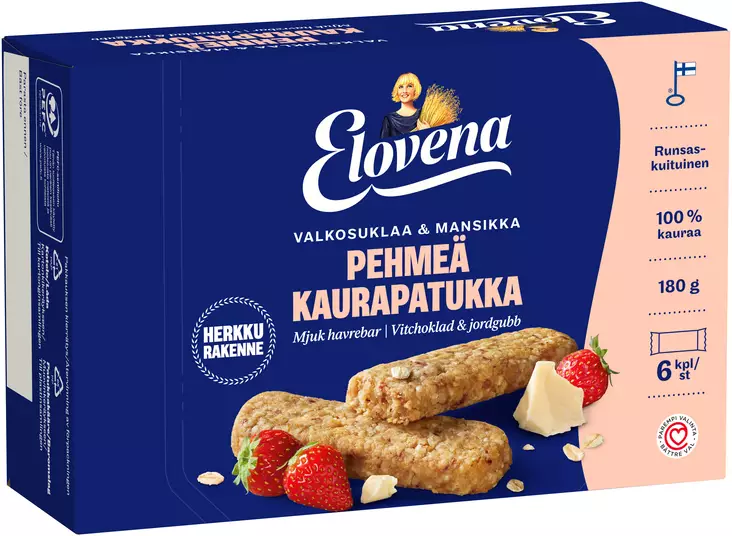 ELOVENA kaurapatukka VALKOSUKLAA-MANSIKK - Leivonnaiset - 6411200002086 - 1