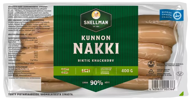 KUNNON NAKKIMAKKARA 400G SNELLMAN - Makkarat ja Nakit - 6409620002366 - 1