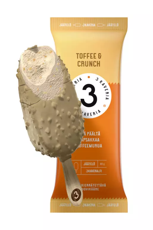 3 KAVERIN PUIKKO 80G TOFFEE&CRUNCH - Jäätelötikut - 6430048444407 - 1