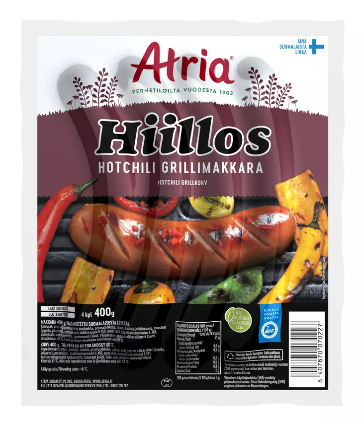 HIILOS HOTCHILI GRILLIMAKKARA ATRIA - Makkarat ja Nakit - 6407870070227 - 1