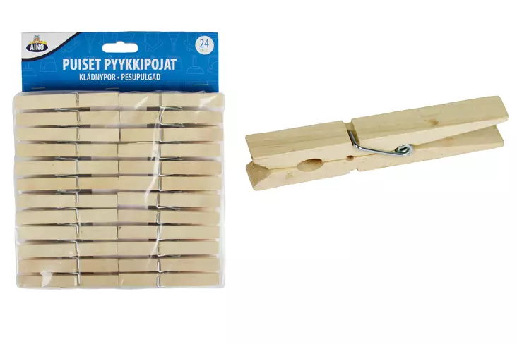 PYYKKIPOIKA PUU 24KPL - Pyykinpesu- ja huuhtelu - 6416096019637 - 1