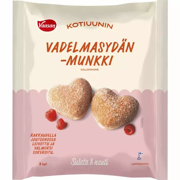 VADELMA SYDÄNMUNKKI 8KPL KOTIUUNI - Muut ruokapakasteet - 6437005050077 - 1