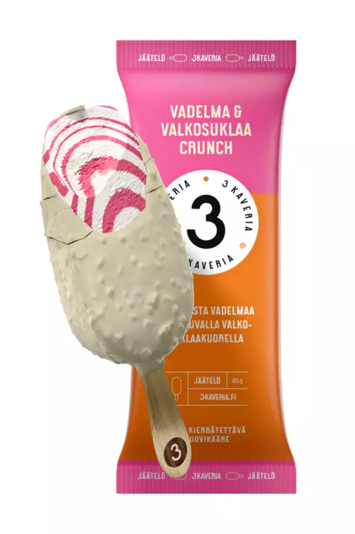 3 KAVERIA VADELMA & VALKOSU CRUNC PUIKKO - Jäätelötikut - 6430048444438 - 1