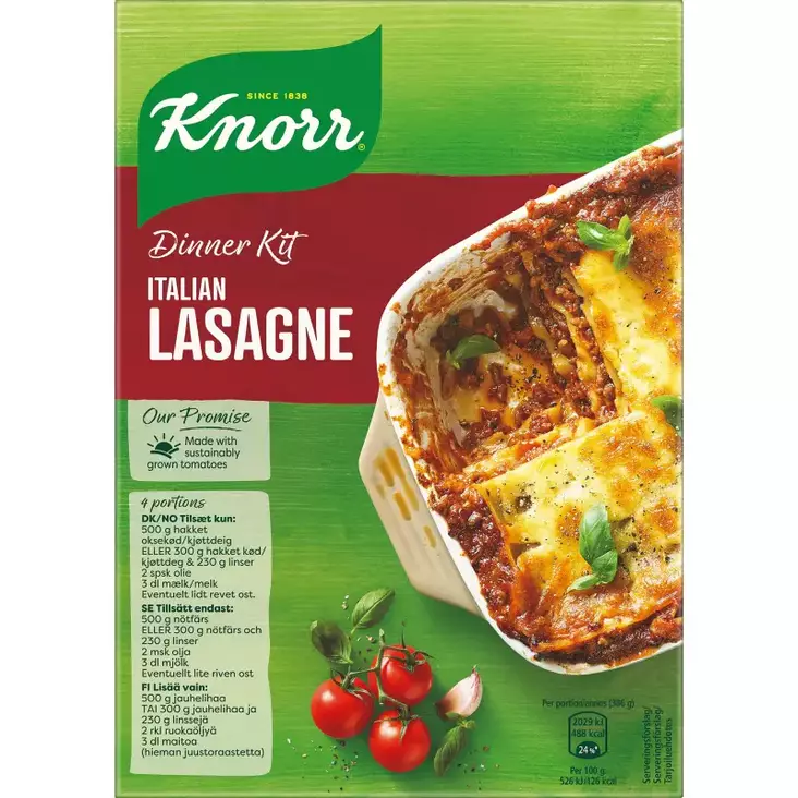 KNORR ITALIAN LASAGNE ATERIA-AINES 262G - Muut elintarvikkeet - 8720182570499 - 1