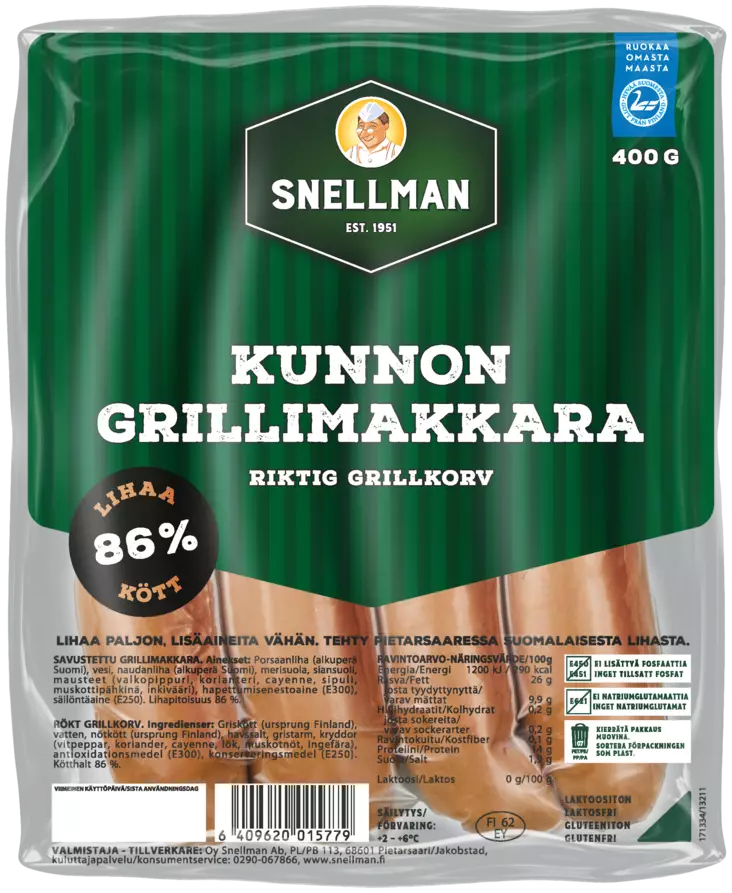 SN KUNNON GRILLIMAKKARA 400G - Makkarat ja Nakit - 6409620015779 - 1